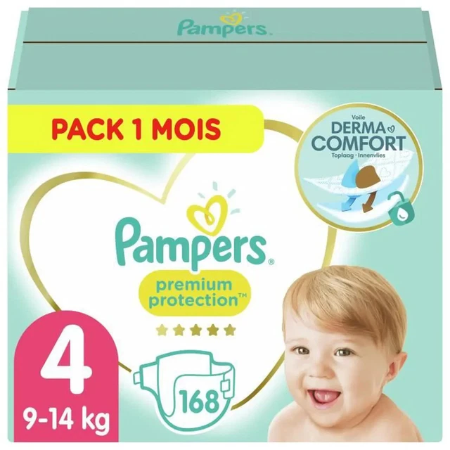PAMPERS Premium Protection Taille 4 9-14 kg - 168 Couches - Pack 1 Mois