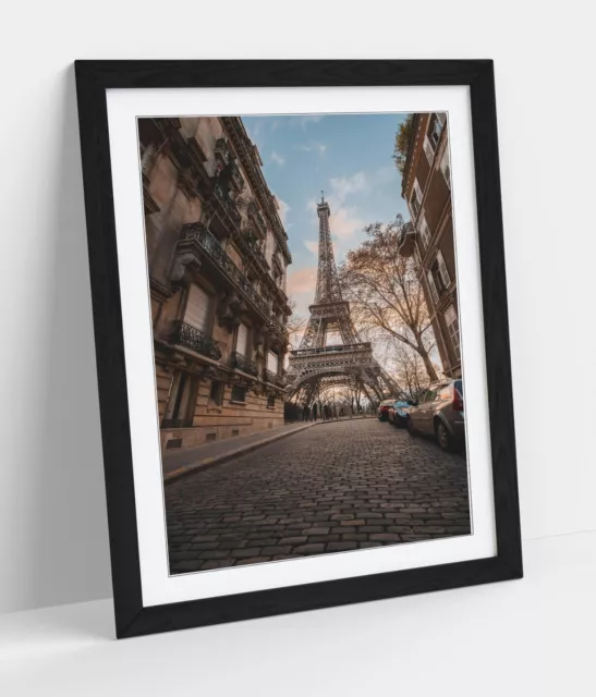 Paris Street View Of The Eiffel Tower -Framed Wall Art Paper Print Poster