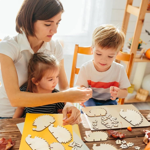KWHSUN Igel Windspiel Bastelset Für Kinder – 5 Holz-Igel Zum Bemalen, Mit Windspielrohren, Herbst-Deko DIY