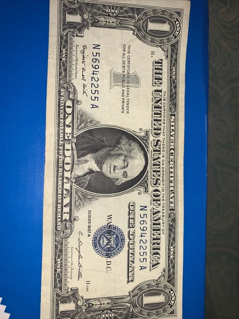 1957 Series A One Dollar Blue Seal Note Silver Certificate Old US Bill $1 Money