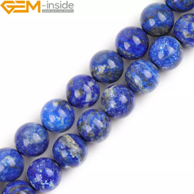 Natural Lapis Lazuli Gemstone Semi Precious Round Beads For Jewellery Making 15"