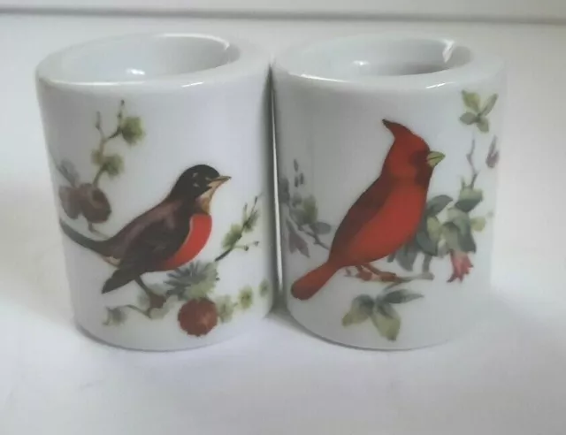 Red Cardinal Robin Candle Holders Made in W. Germany Four Holiday Jam Spreaders