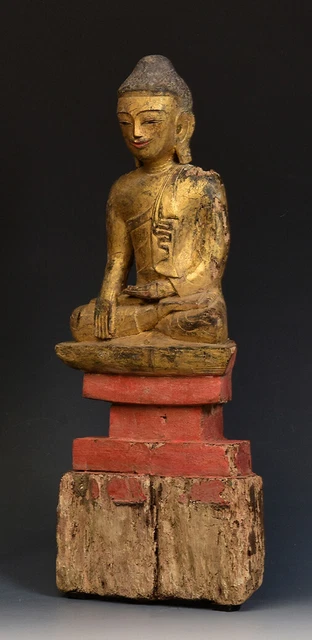 18th Century, Shan, Antique Burmese Wooden Seated Buddha 6