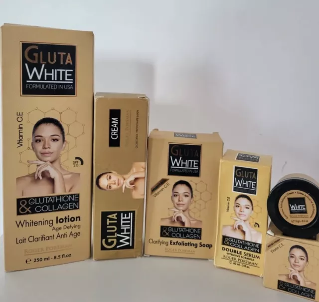 Gluta white gamme 4 pièces lait ,savon , sérum crème Visage  tube