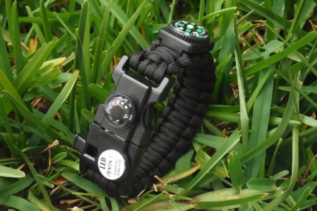 21 in 1 Pulsera supervivencia Paracord Emergency Outdoor Sport Muñequera Negro