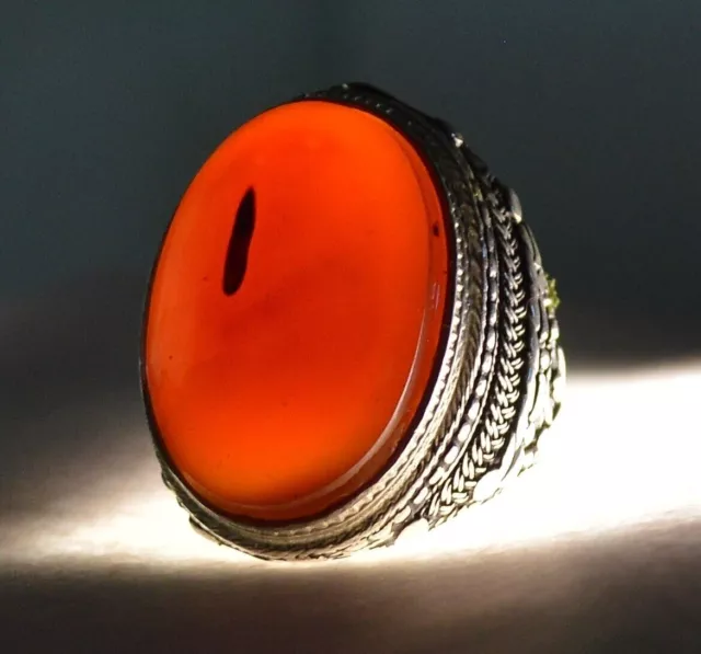 Yemeni Large Honey Aqeeq Akik Agate Yemen Handmade 925 Sterling Silver Men Ring