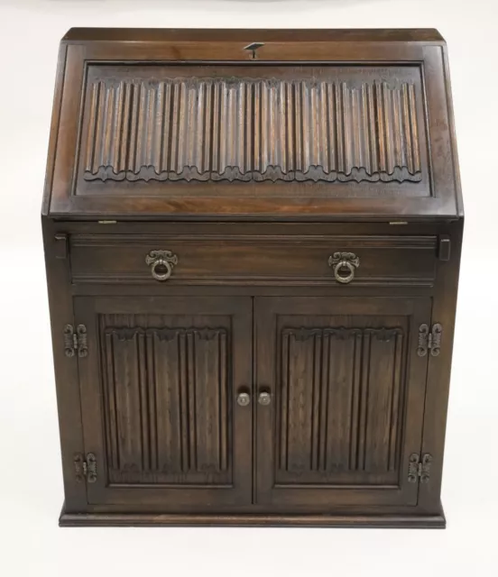 Old Charm Bureau With Fitted Interior Linenfold Carvings FREE UK Delivery