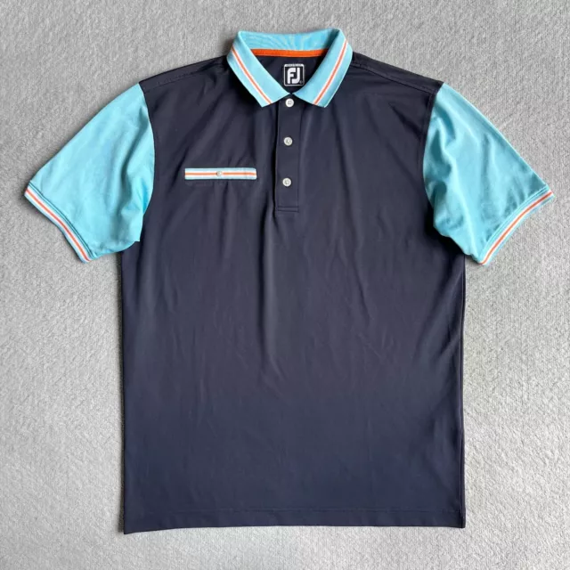 FootJoy Shirt Mens Large Navy Blue Orange Color Block Tennis Golf Outdoor Sport