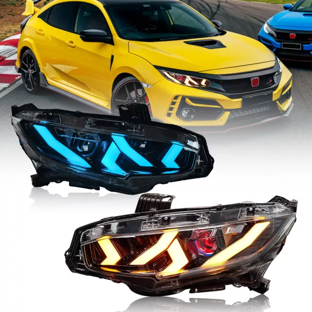 USED LED Headlights Fits For Honda Civic 2016-2021 Head Lamps Devil Eye Assembly