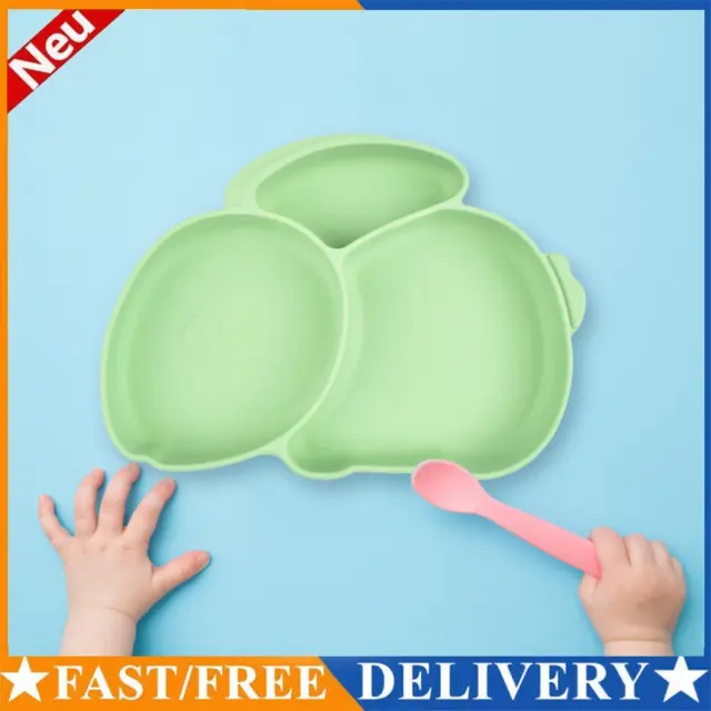 Platos de dibujos animados para niños lindos platos de silicona para bebés cubiertos para bebés (verde)