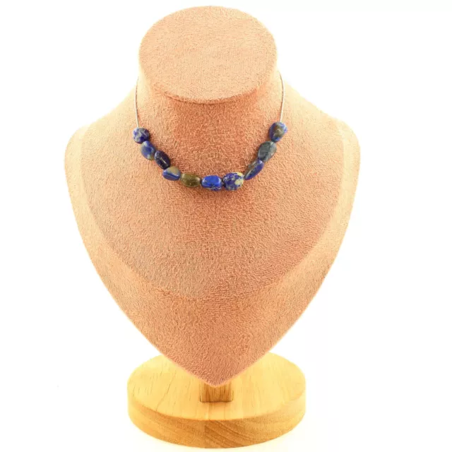 Collier 10 perles Lapis Lazuli du Pakistan. Chaine en acier inoxydable Collier