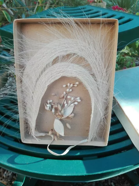 Ancienne Couronne Coiffe De Mariée En Plumes + Petit Brin De Fleurs En Cire
