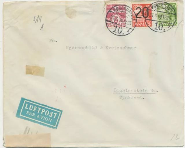 DÄNEMARK 1940 Bedarfspost MiF Karavelle 20Ö auf 15Ö u. 40Ö mit Zusatzfrankatur