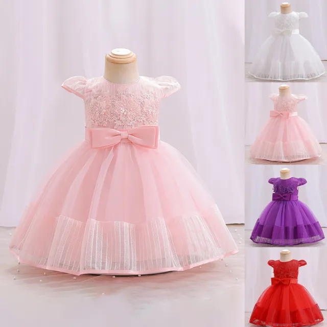 Kids Baby Flower Girls Mesh Tutu Dress Princess Wedding Party Bridesmaid Gown UK