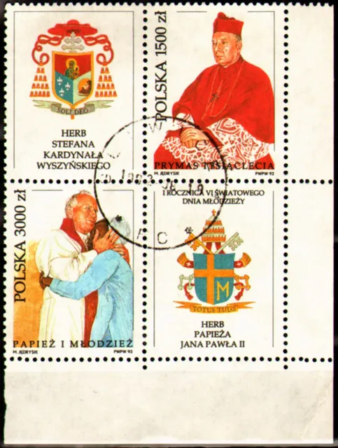 Briefmarken Polen gestempelt 1992 - "Jahrestage - Kardinal Wyszinski, Paul II".