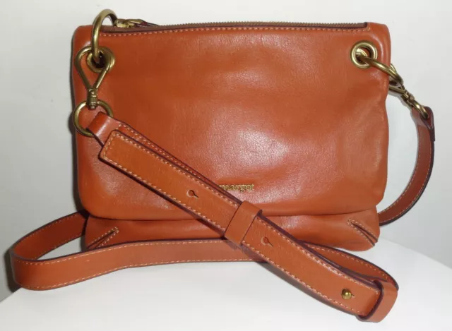 Margot Kiera Double Zip Handbag Women Crossbody Shoulder Cognac Brown Leather