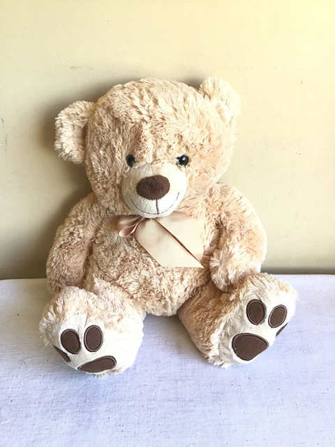 Generic Cream Beige Teddy Bear Satin Bow Plush Stuffed Animal Toy 14" Tall