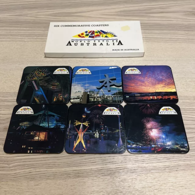 Vintage World Expo 88 Australia Coaster Set of 6 Corked Back  Memorabilia Photos