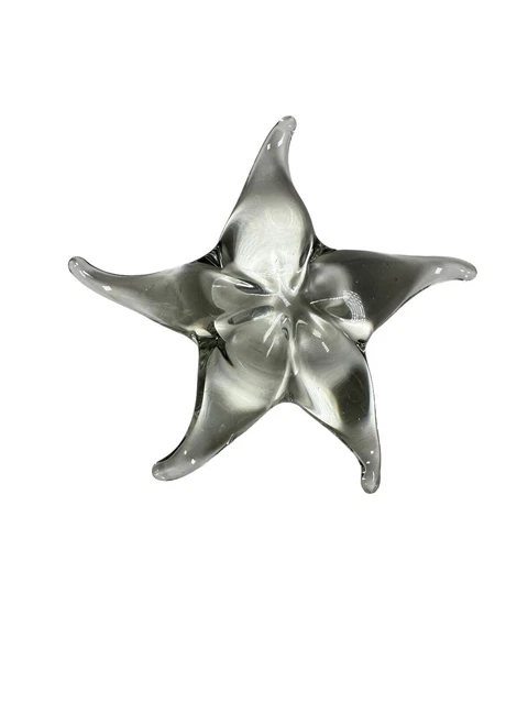 ART GLASS CLEAR STARFISH FIGURINE PAPERWEIGHT Signed Beach Nautical Decor Vtg