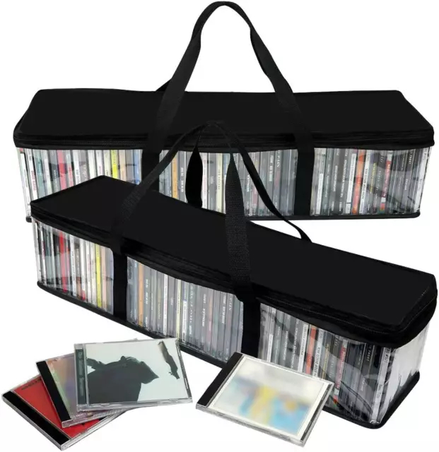 CD Storage Bags (2 Pack) Clear PVC Plastic Media Carrying Case with Zipper - Hol