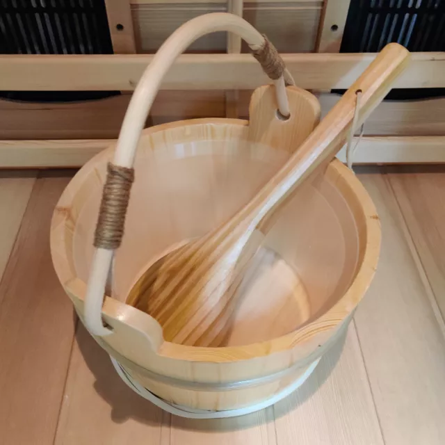 6 Liters Wooden Sauna Bucket & Ladle Spa Accessory with Solid Wood And Exquisite