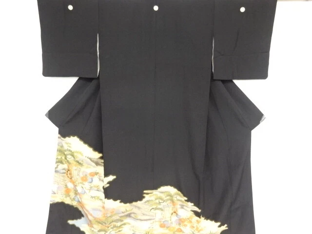 41625# Japanese Kimono / Antique Tomesode / Embroidery / Bridge & Chrysanthe