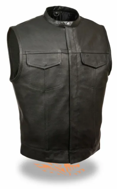 SOA Men's Club Cut Anarchy Leaher Vest  w/ Inside Gun Pocket & Snap Front Collar