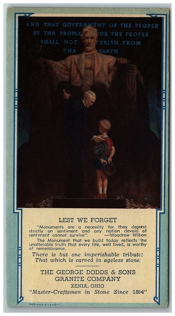 1940s-50s Ink Blotter George Xenia OH Dodds & Sons Granite Co. Lincoln Monument