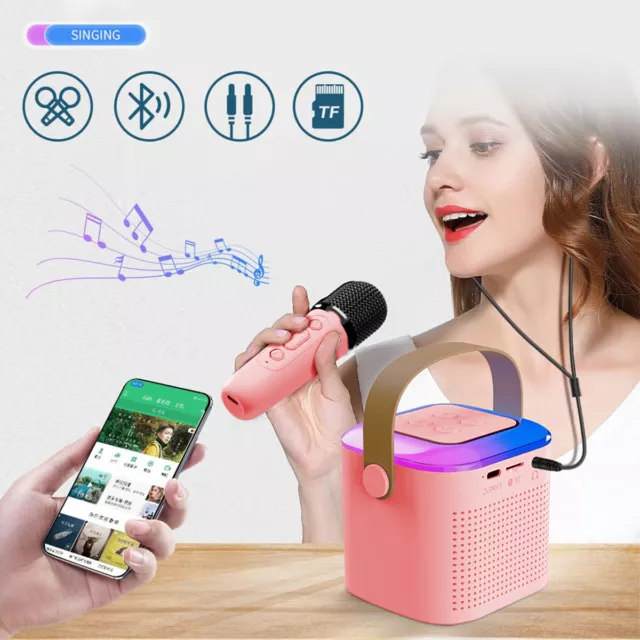 Mini Karaoke Anlage Maschine Mit 1Mikrofon Bluetooth LED Lautsprecher Party 3