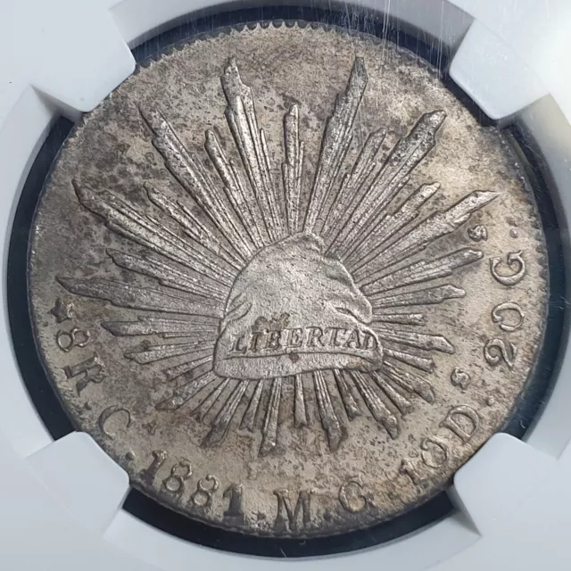 Mexico Second Republic 8 Reales 1881 Ca MG Chihuahua NGC UNC Details