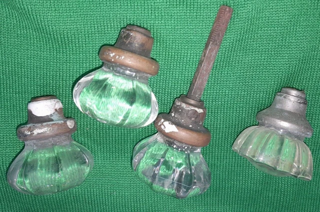 Lot 4 Vintage Glass Door Knobs Antique 8 Point Brass DIY Connector
