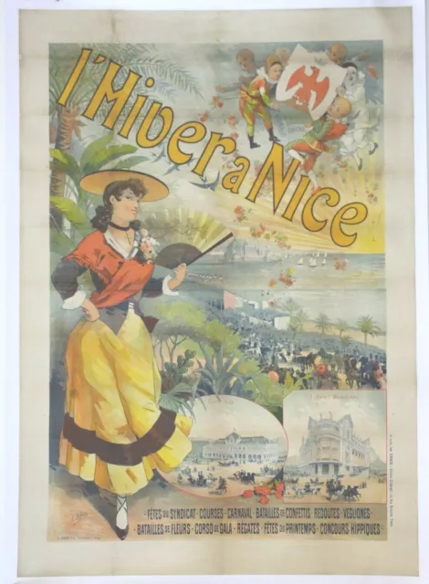 ORIGINAL POSTER 1891 L'HIVER NICE signed Lefèvre Chéret Provence Côte d'Azur 06