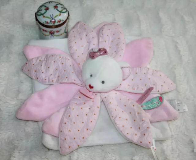 Doudou Et Compagnie Chat  Attrape Reve Plat Rose Blanc Petales Etoiles