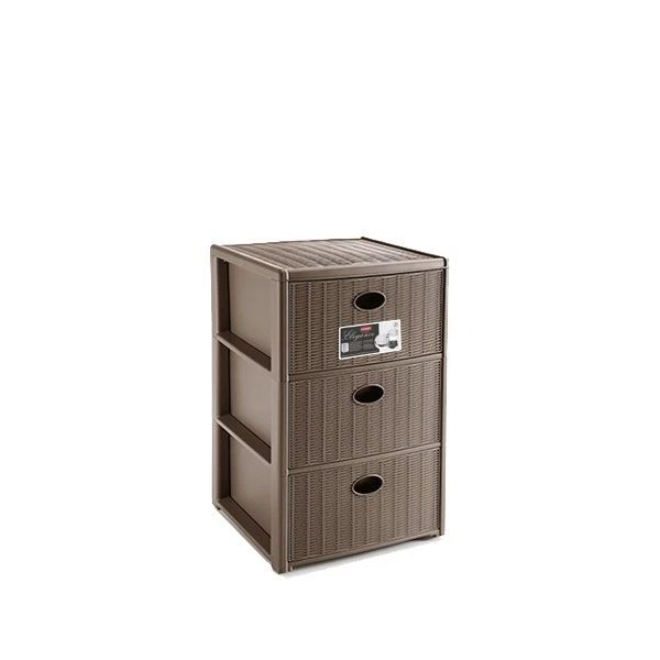 Cassettiera Mobile Tipo Rattan Elegance Slim Tortora 3 Cassetti