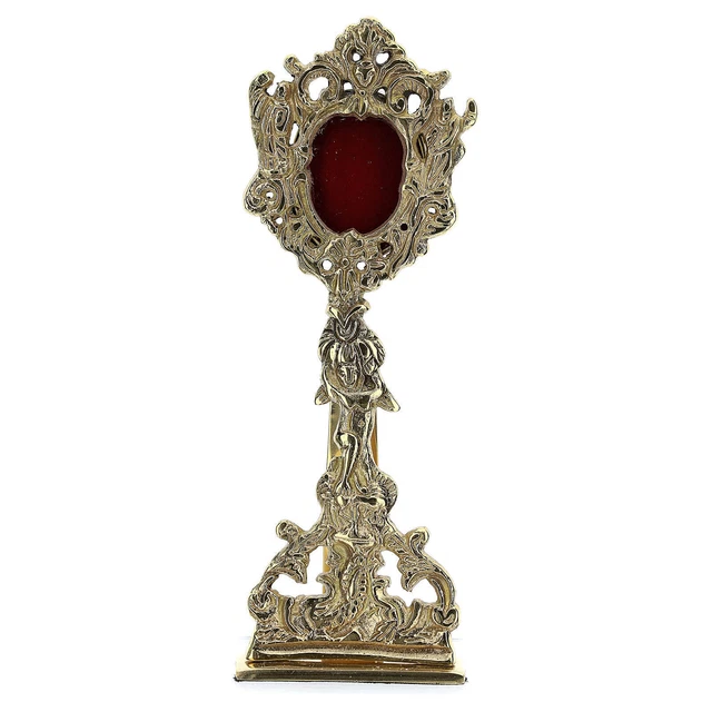 Reliquiario decoro floreale ottone dorato 22 cm