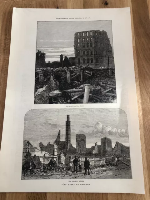 1871 illustrated london news print . the ruins of chicago