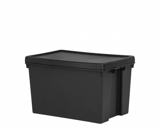 Recycled Heavy Duty Plastic Storage Box Black Container Clip Lid Indoor  Outdoor