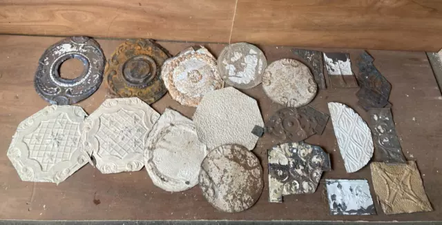 15 sq ft  Antique Tin Ceiling Pieces Shabby Tile Chic VTG Crafts 78-23A
