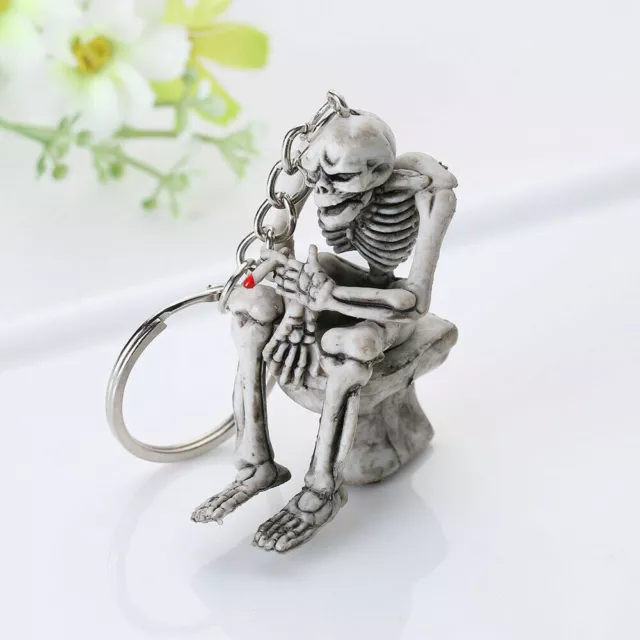 Skull Toilet Keyring Keychain Men Creative Rubber Keyfob Auto Car Key Chain Gift