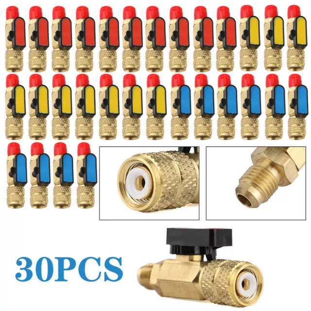 30Pcs Straight Valves 1/4" SAE Refrigerant HVAC A/C Tech Hand Tool For R410A