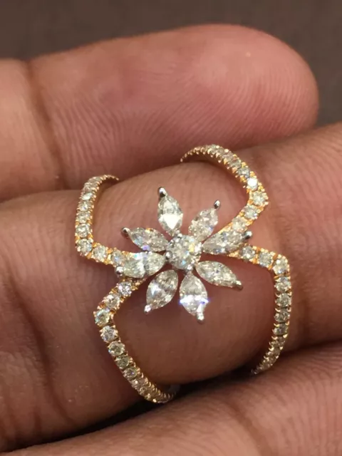 0,80 cts rotondo Marquise taglio naturali diamanti anello in bene oro 14 Carati