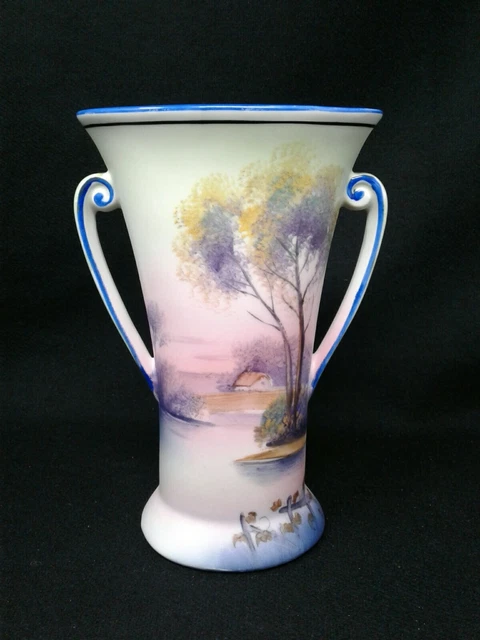 Art Nouveau (1920s) Noritake Morimura Brothers Double Handled Hand Painted Vase