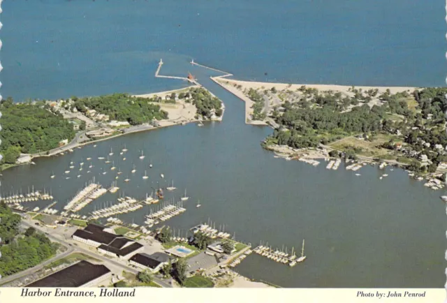 MI Holland Harbor Entrance AERIAL VIEW 1970s MINT 4x6 postcard CT12