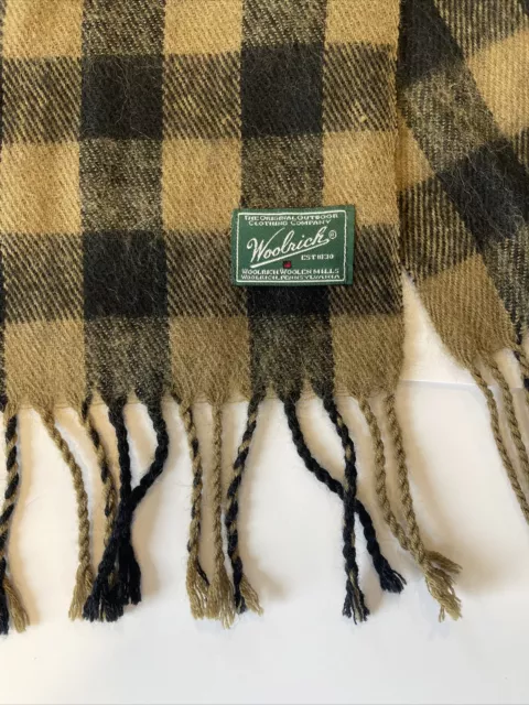 Woolrich Wool Fringe Buffalo Check Brown And Black Scarf 60” Rectangle 2