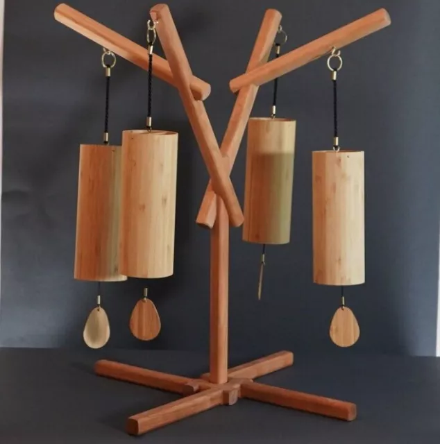 Koshi Chime Set Of 4 With Handmade Stand Bamboo Chime New in Box
