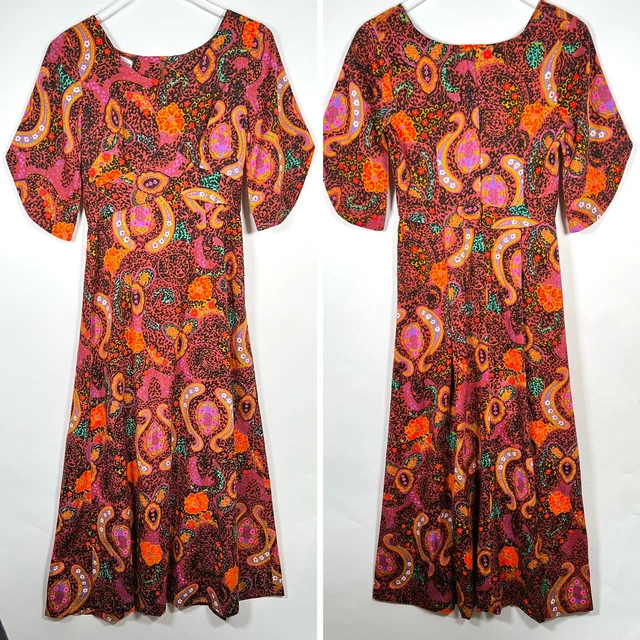 Liberty House Hawaii 70s Psychedelic Maxi Dress Paisley Barkcloth Vintage