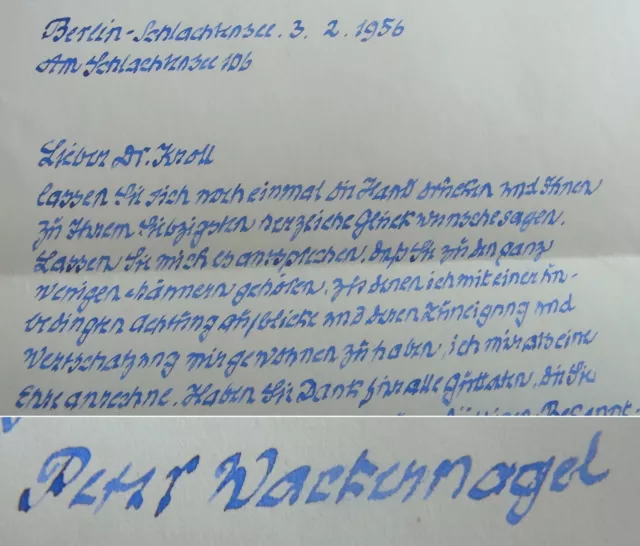 Musikwissenschaftler Peter Wackernagel (1897-1981): Letter Berlin 1956 An Kroll