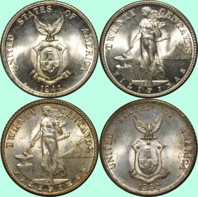 (1) 1944-D Philippines 20 Centavos ~ Choice BU ~ 75% Silver ~ Denver Mint ~ C12