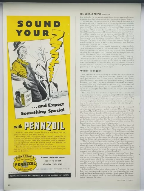 1945 Pennzoil Sound Your Z & Expect Something Special Vintage WWII Era Print Ad