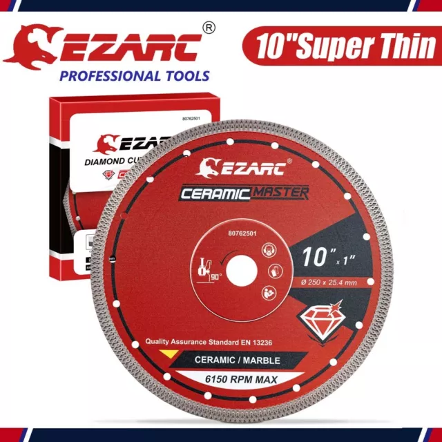 EZARC 10in Diamond Saw Blade Super Thin Diamond Ceramic Cutting Blades Dry / Wet